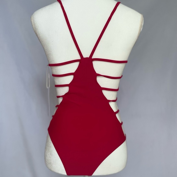 Red open back one piece swimsuit - Picture 3 of 4